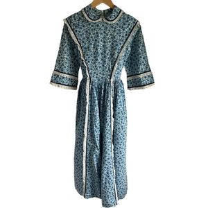 Handmade Vintage Small Prairie Cottagecore Pansy Floral Peter Pan Collared Dress